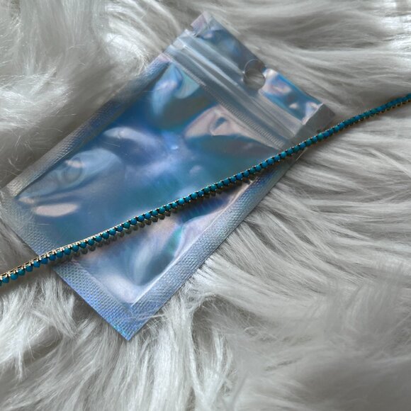 14K Yellow Gold Turquoise Tennis Necklace - Picture 2 of 4